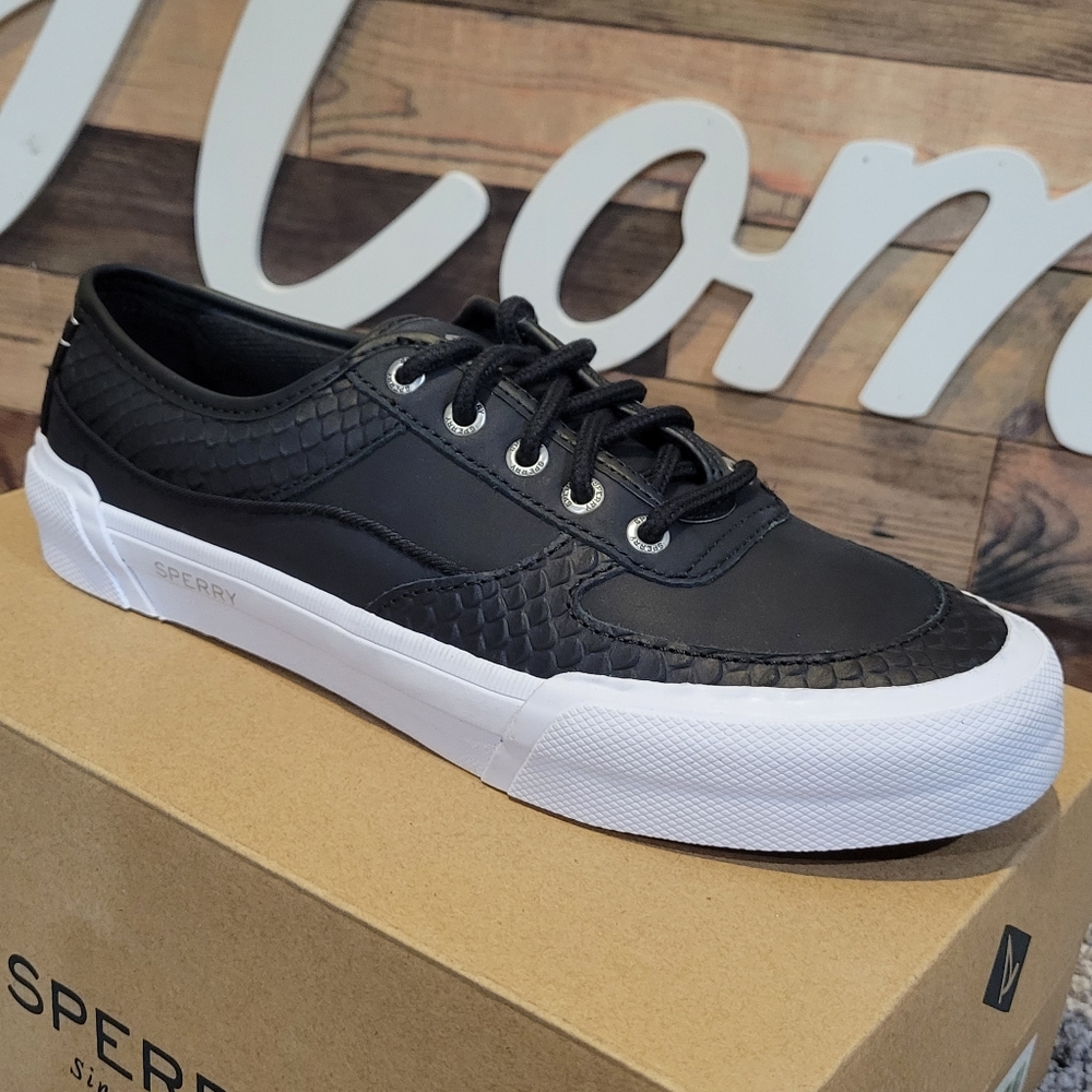 Sperry Women's Soletide Black Leather Sneaker Size 9